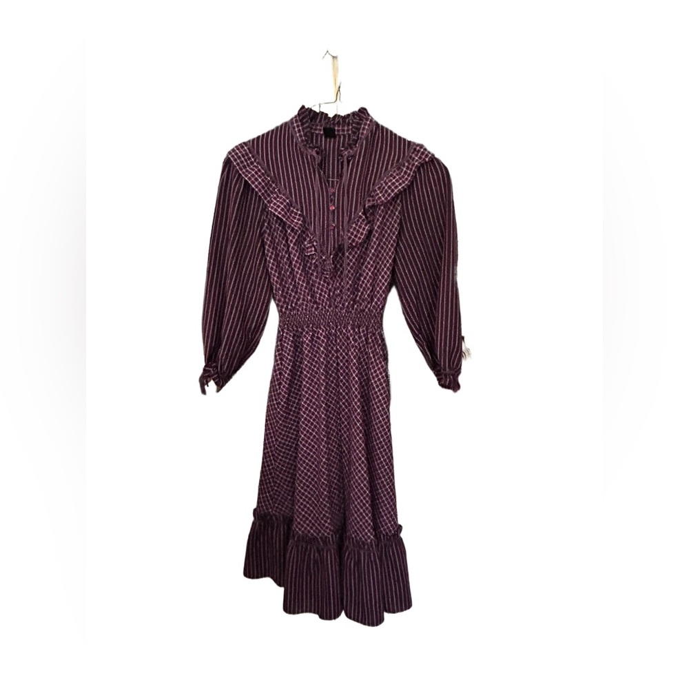 RARE Vintage C&A Striped & Ruffled Prairie Dress in Mint Condition EU Size 42